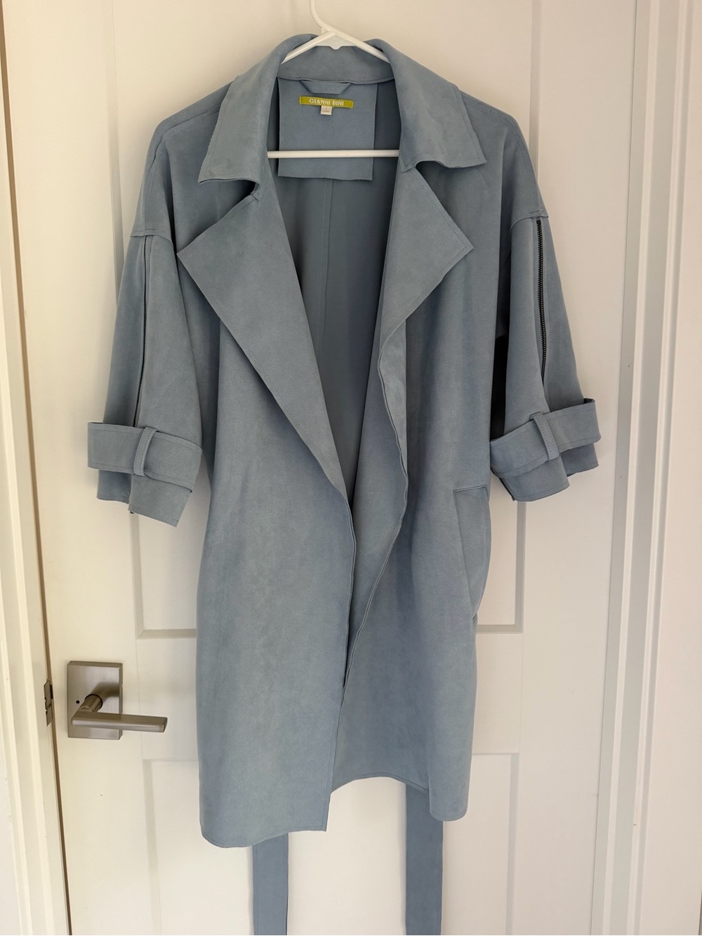 Faux Suede Car Coat - Blue - Picture 2 of 7